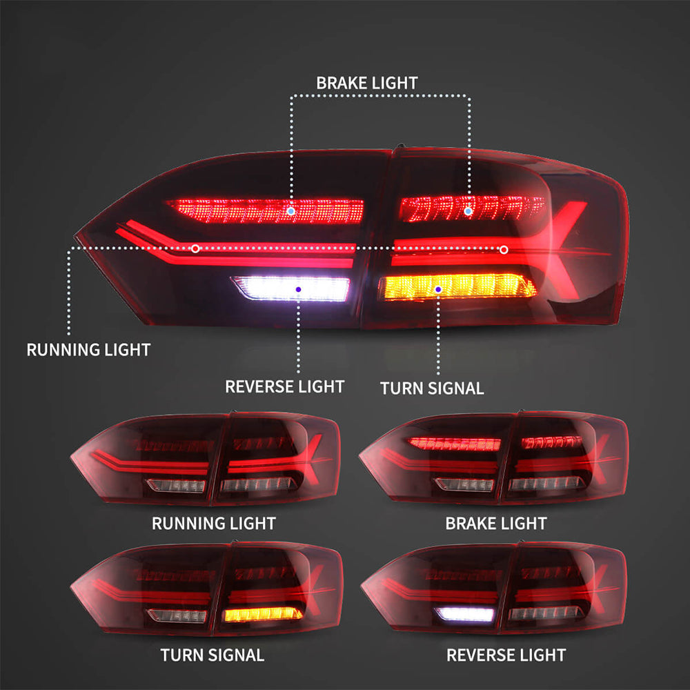 مجموعة مصابيح خلفية LED مع إشارة انعطاف تسلسلية LED كاملة لسيارة فولكس فاجن جيتا/ساجيتار الجيل السادس (A6) موديلات 2011-2014