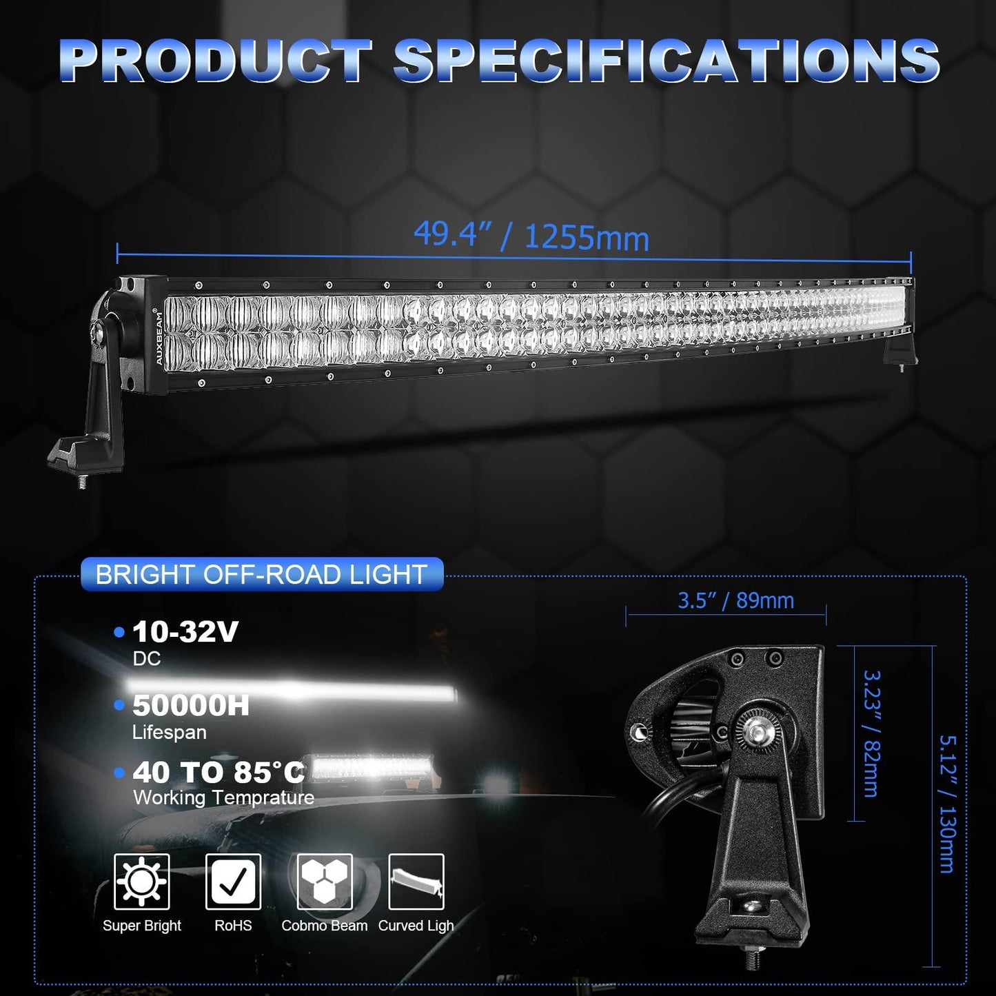 5D Series 50 Inch Combo Beam Dual Row Curved Off Road LED Light Bar