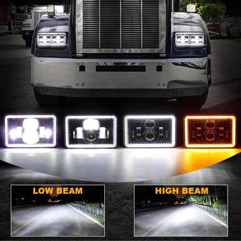 (2PCS/SET) 4x6" Sealed Beam LED Headlight with Hi-Lo Beam &amp; DRL Amber Turn Signal Light