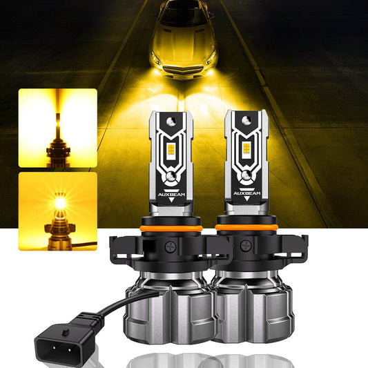 🆕5202 5202 5201 PS24W H16EU مصابيح LED للضباب/الإضاءة النهارية، 50 واط، 10000 لومن، 3000 كلفن، سلسلة Q5، أصفر ذهبي | مصباحان