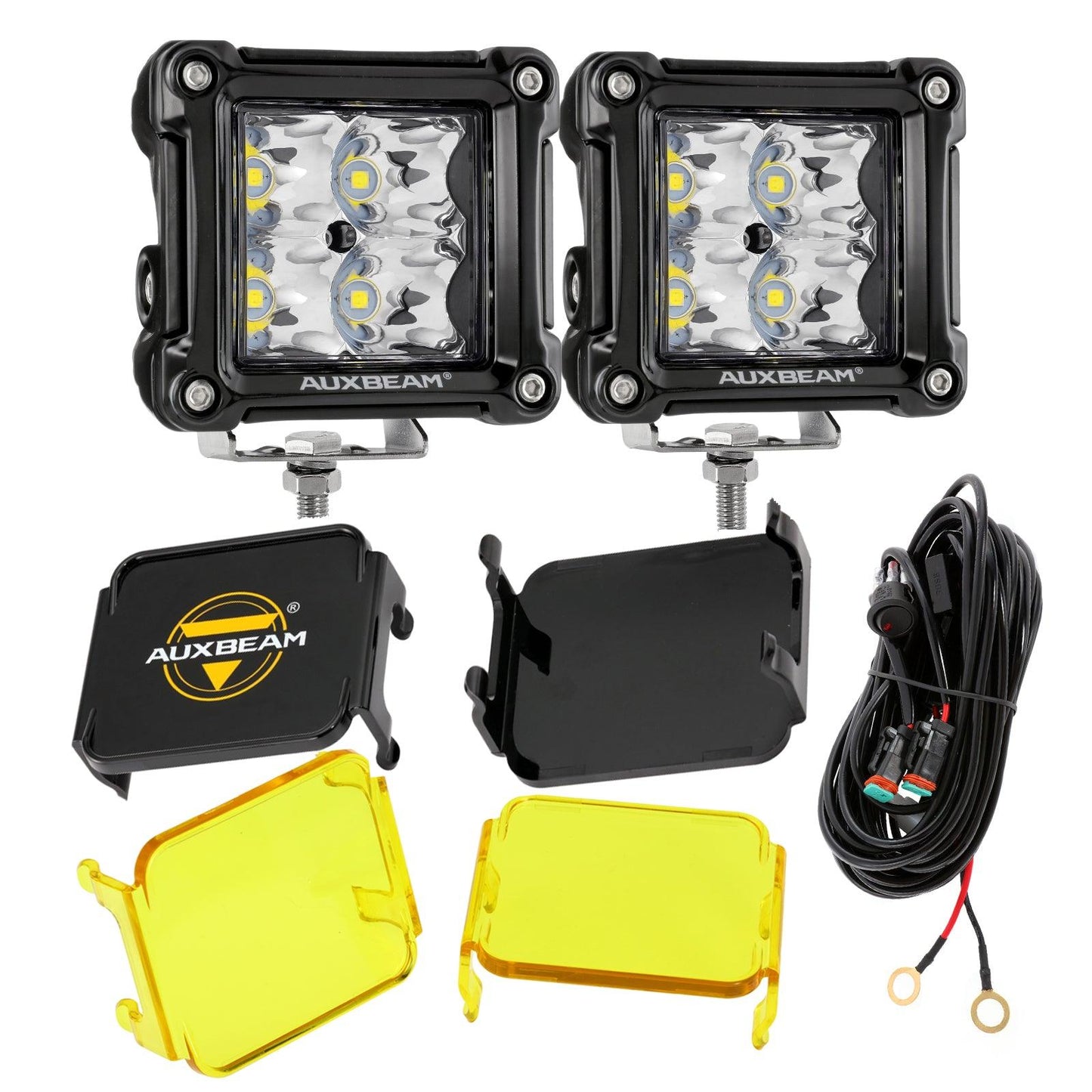 3 Inch 40W LED Pods Light Spot/Flood Multicolor frame with wiring harness for SUV ATV UTV Trucks Pickup Boat - Auxbeam  – éclairage LED auto