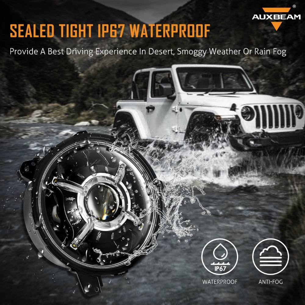 9'' Round 100W LED Headlights with DRL &amp; 4'' 30W LED Fog Lights for 2018-2022 Jeep Wrangler JL, 2019-2022 Gladiator JT