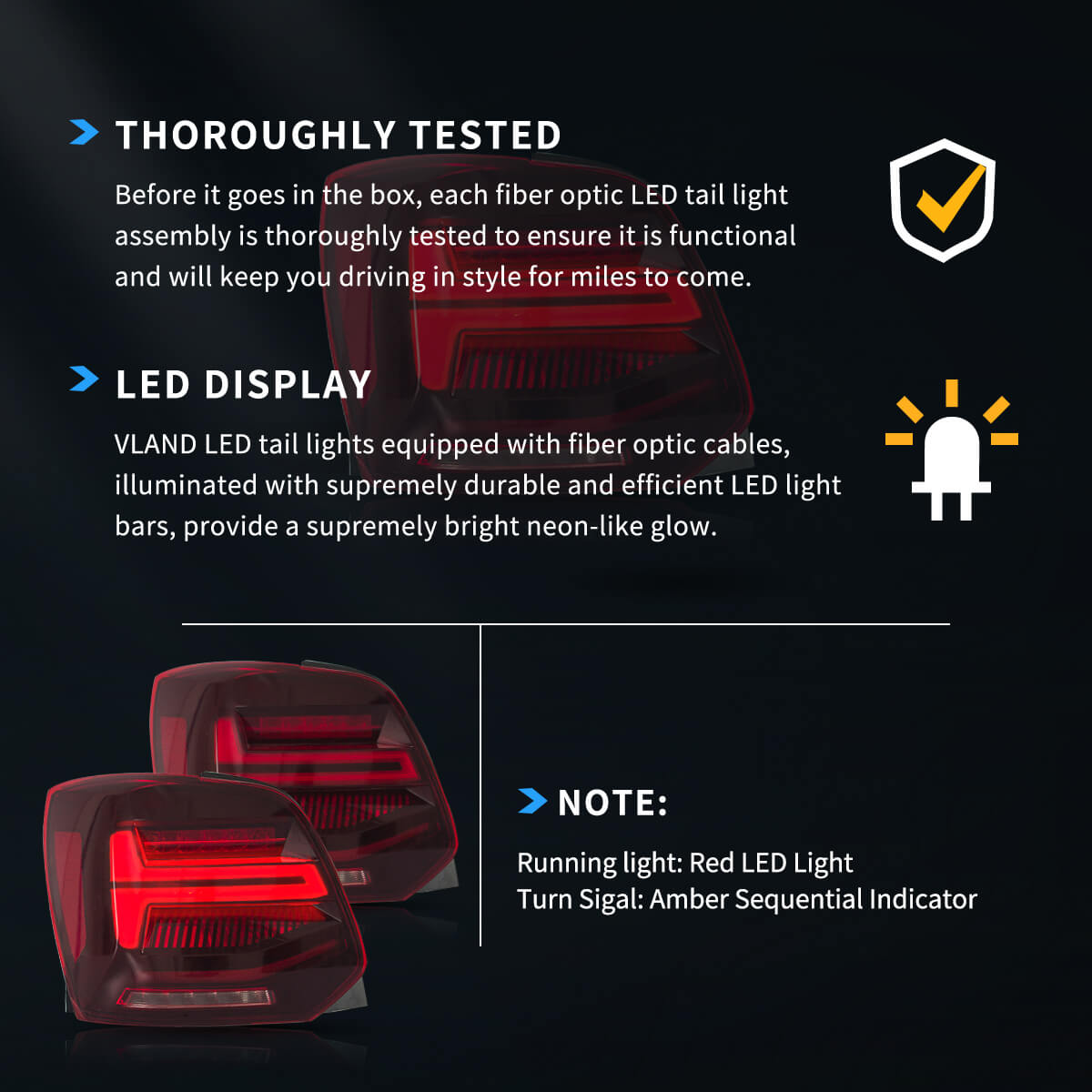 مجموعة مصابيح خلفية LED مع إشارة انعطاف متسلسلة لسيارة فولكس فاجن بولو الجيل الخامس (قاعدة العجلات الطويلة/قاعدة العجلات القصيرة) موديلات 2009-2017