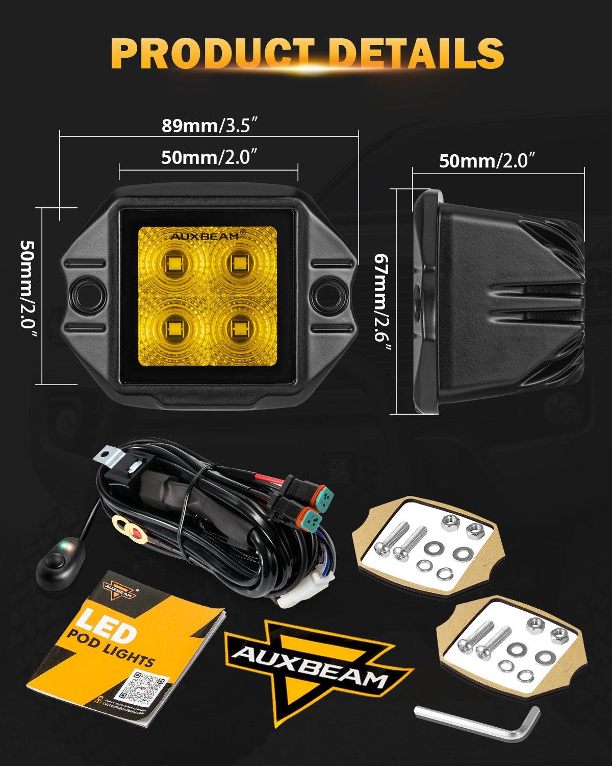3.5Inch 40W Flush Mount LED Pod Amber Flood Offroad Light - Auxbeam  – éclairage LED auto