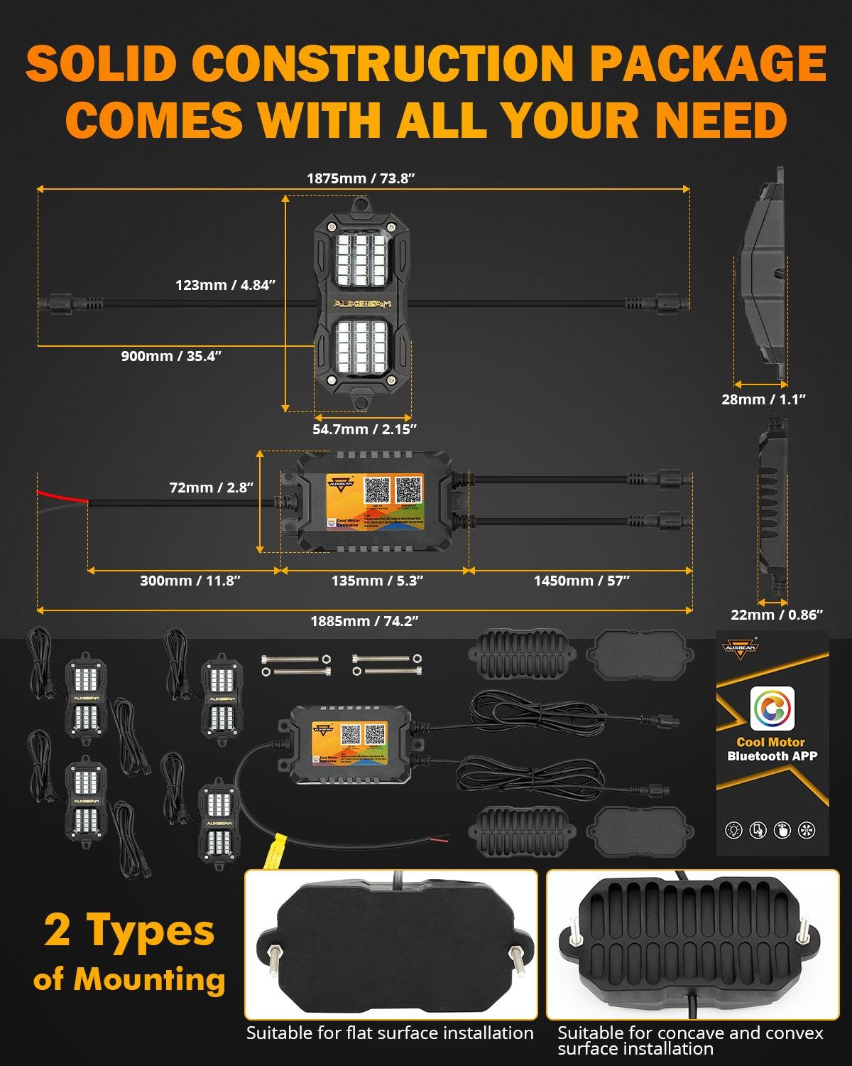 NEW Vibrant Series | 10PCS RGB LED Rock Lights Kit Multicolor Neon Underglow Lights with Bluetooth APP &amp; Remote Control