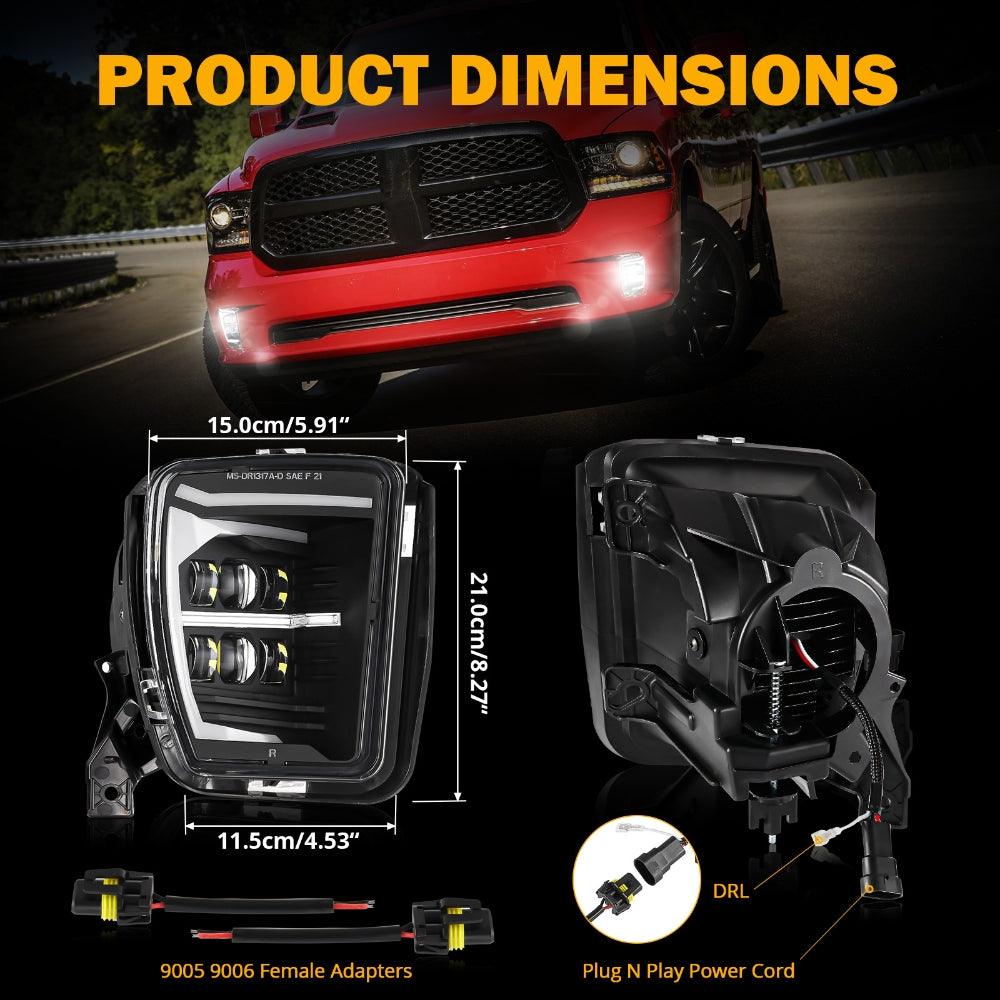 (2pcs/set) DOT Approved LED Fog Lights with DRL for Dodge Ram 1500 2013-2018