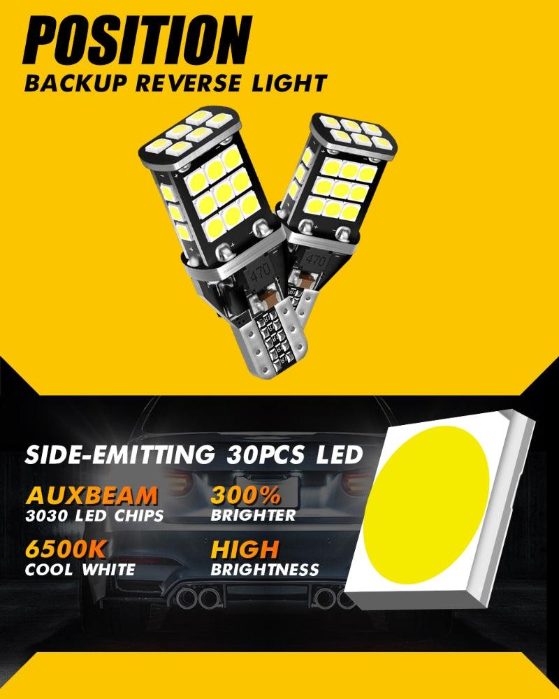 912 921 T15 W16W LED Back-up/Brake/Tail Light Bulbs 10W 300% High Brightness CAN-Bus Error Free 6500K White | 2 bulbs