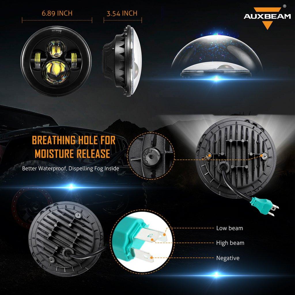 7" LED Headlight Replacement + 4" LED Fog Lights + Smoked LED Taillights + Front Turn Signals &amp; Guard Lights for Jeep Wrangler JK