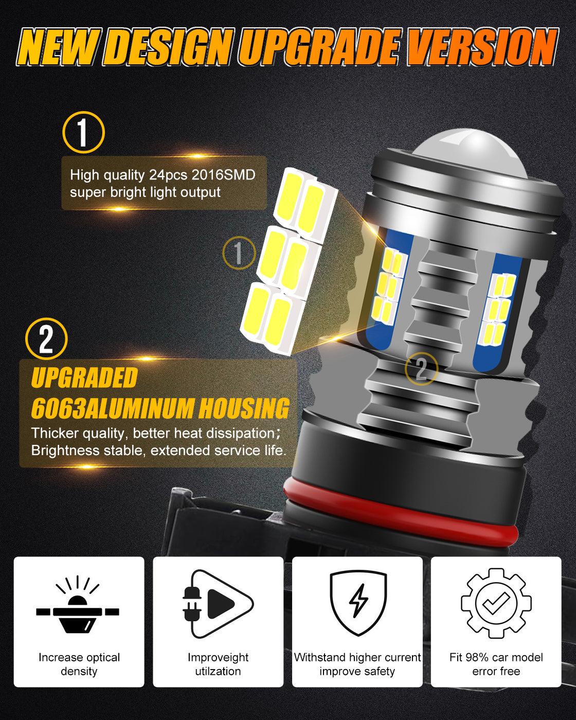 (قطعتان/مجموعة) سلسلة Y2 من مصابيح الضباب LED ثلاثية الجوانب باللون الأبيض البارد/الأصفر الذهبي/النهاري 5202/5201/PS24W/H16EU