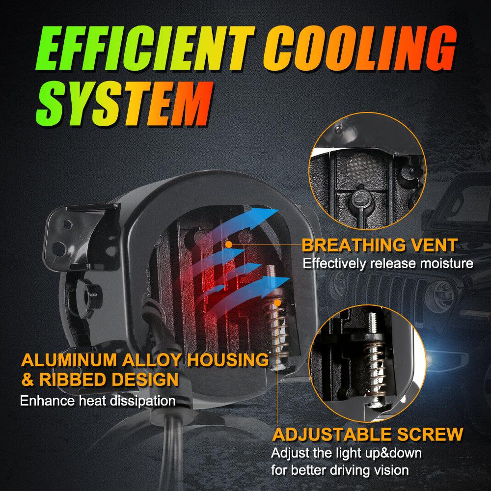 (قطعتان/مجموعة) مصابيح ضباب LED مقاس 4 بوصات مع حلقة هالة RGB وضوء إشارة الانعطاف، تحكم بلوتوث لسيارة جيب رانجلر JK 2007-2017 