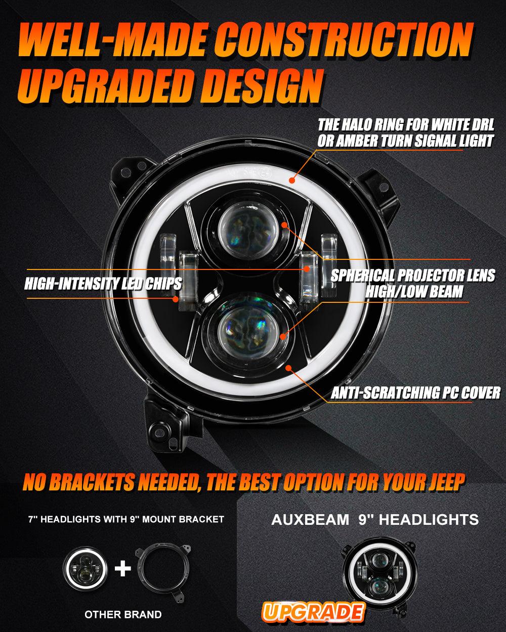 (2pcs/set) 9 Inch LED Headlights with DRL Halo Ring for Jeeps Wrangler JL Jeep Gladiator JT 2018 2019 2020 2021 2022