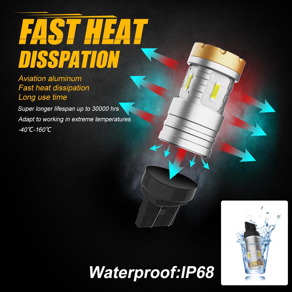 T20 7443 7440 LED Backup Reverse/Turn Signal/Brake Tail Light Bulbs 20W 4000LM 6500K White Crown Series | 2 Bulbs