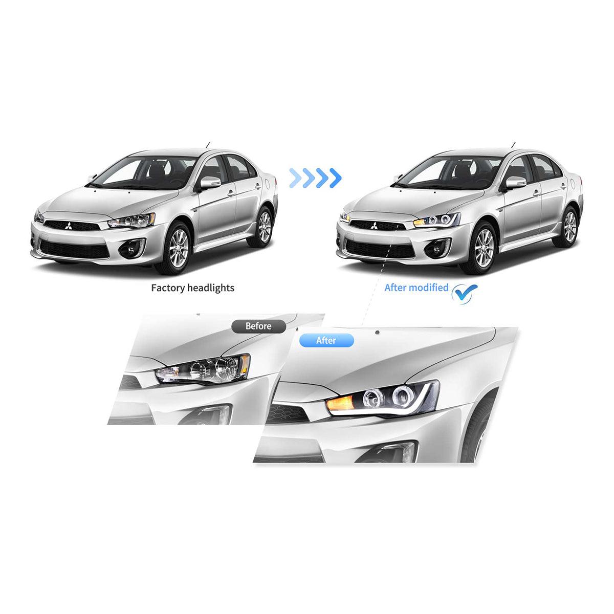 مجموعة مصابيح أمامية LED لجهاز عرض أسود لسيارة ميتسوبيشي لانسر الجيل التاسع Evo X GSR الجيل العاشر موديلات 2008-2017 (CZ4A)