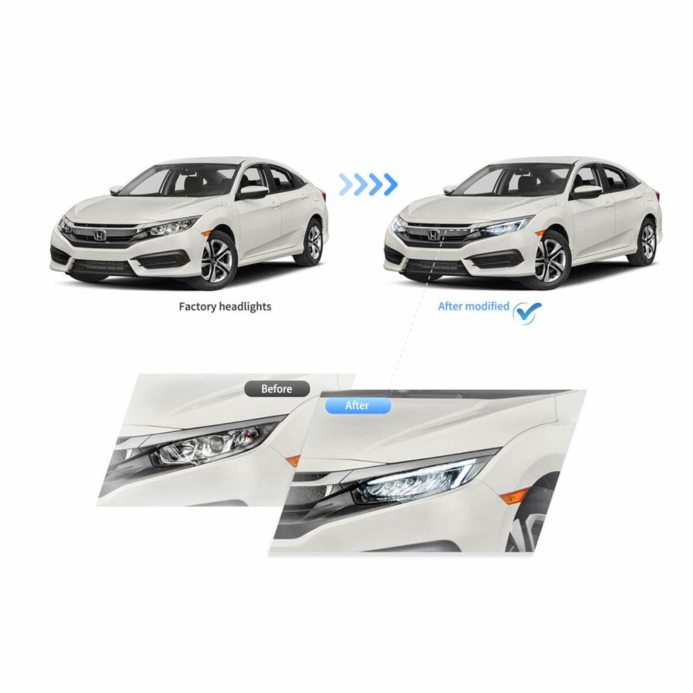 LED Headlight Assembly Reflection Bowl Chrome For 2016-2021 Honda Civic 10th Gen 