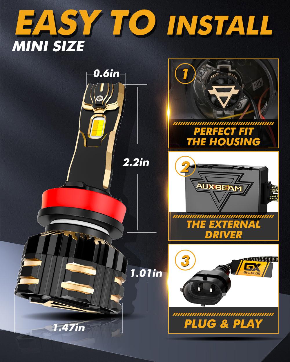 H11/H9/H8/H16JP LED Bulb Fog Lights/Low Beam Lights 110W 25000LM GX Bi-Color Series High Power & Brightness Dual Color Switchback | 2 Bulbs - Auxbeam  – éclairage LED auto