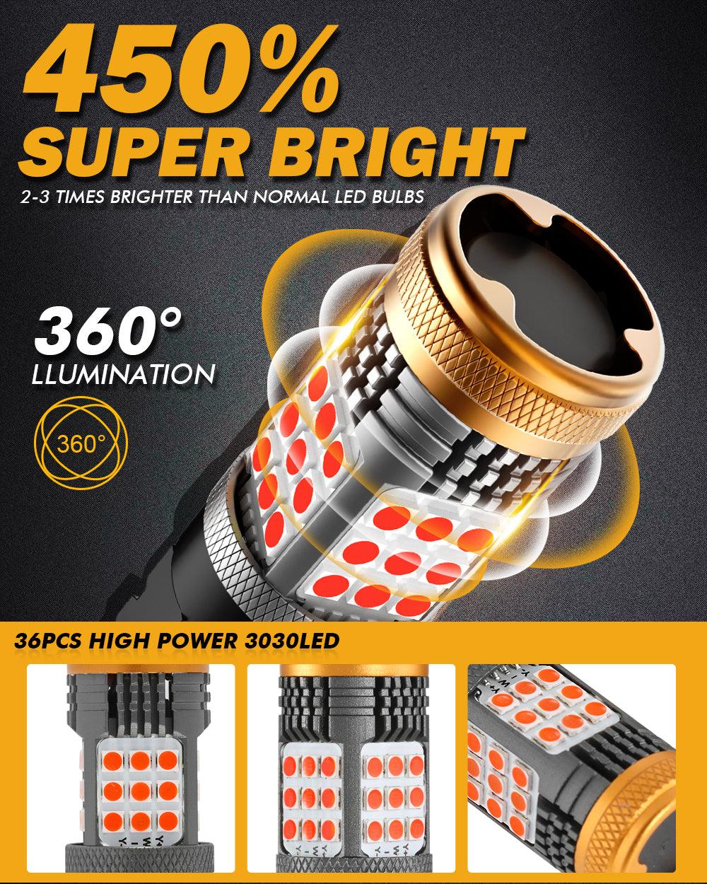 T25 3157 3156 LED Brake/Tail Light Bulbs 56W 600% High Brightness CAN-Bus Error Free Red Strobe Flashing B21 Series Strobe | 2 bulbs