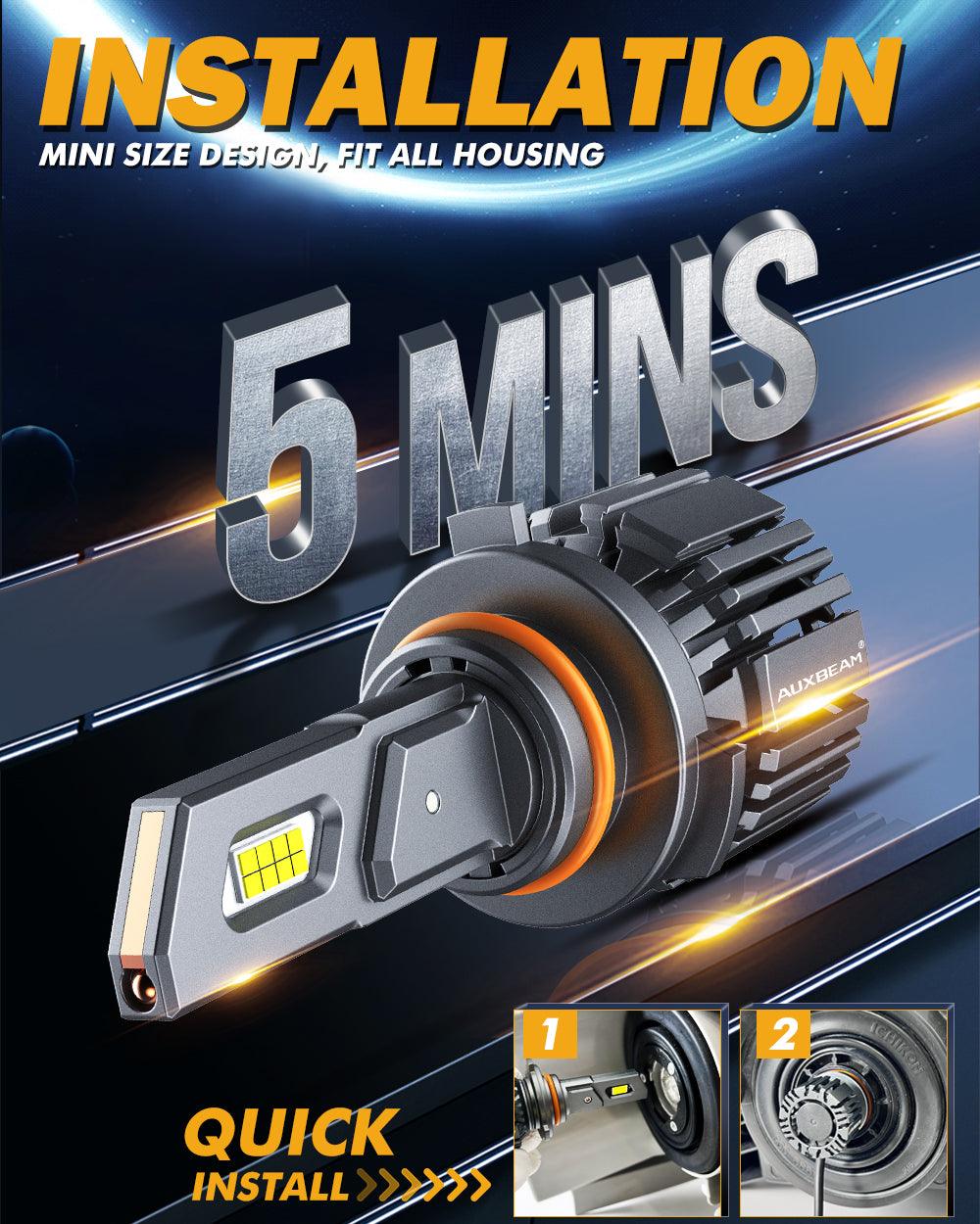 9005+9006 LED Headlight Bulbs 90W 20000LM F15 Series 20% Smaller Size 6500K Cool White | 4 Bulbs - Auxbeam  – éclairage LED auto