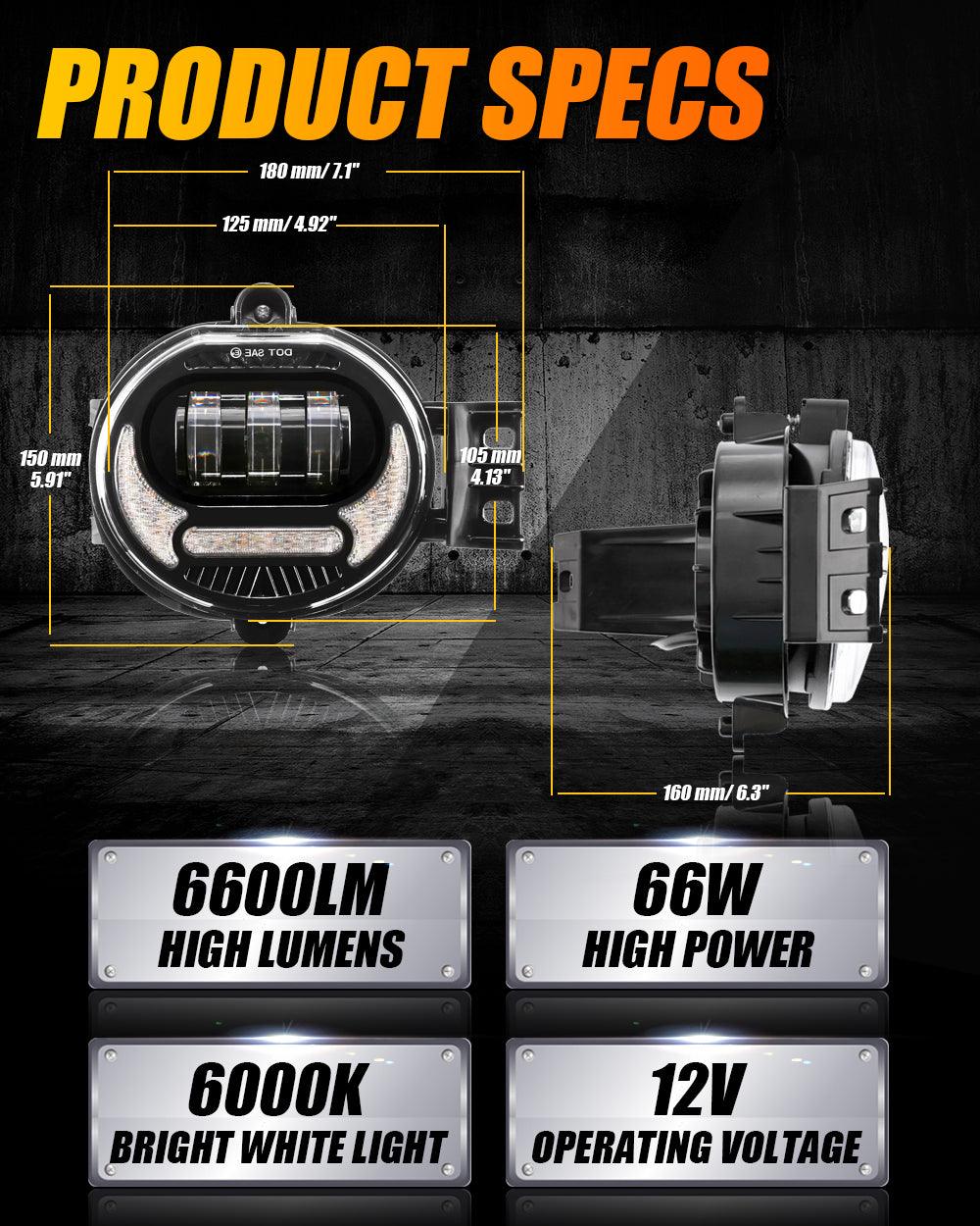 (2pcs/set) LED Fog Light Assembly with DRL and Turn Signal for Dodge Ram 1500 2002-2008, Dodge Ram 2500/3500 2003-2009 Black