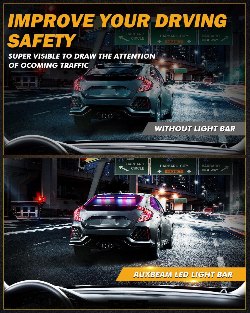 قضبان إضاءة إرشادية لحركة المرور في حالات الطوارئ، مزدوجة LED، مقاس 17 بوصة، 20 نمطًا وامضًا، مع حامل شفط للمركبات والشاحنات والسيارات الرياضية متعددة الاستخدامات والمركبات الرباعية