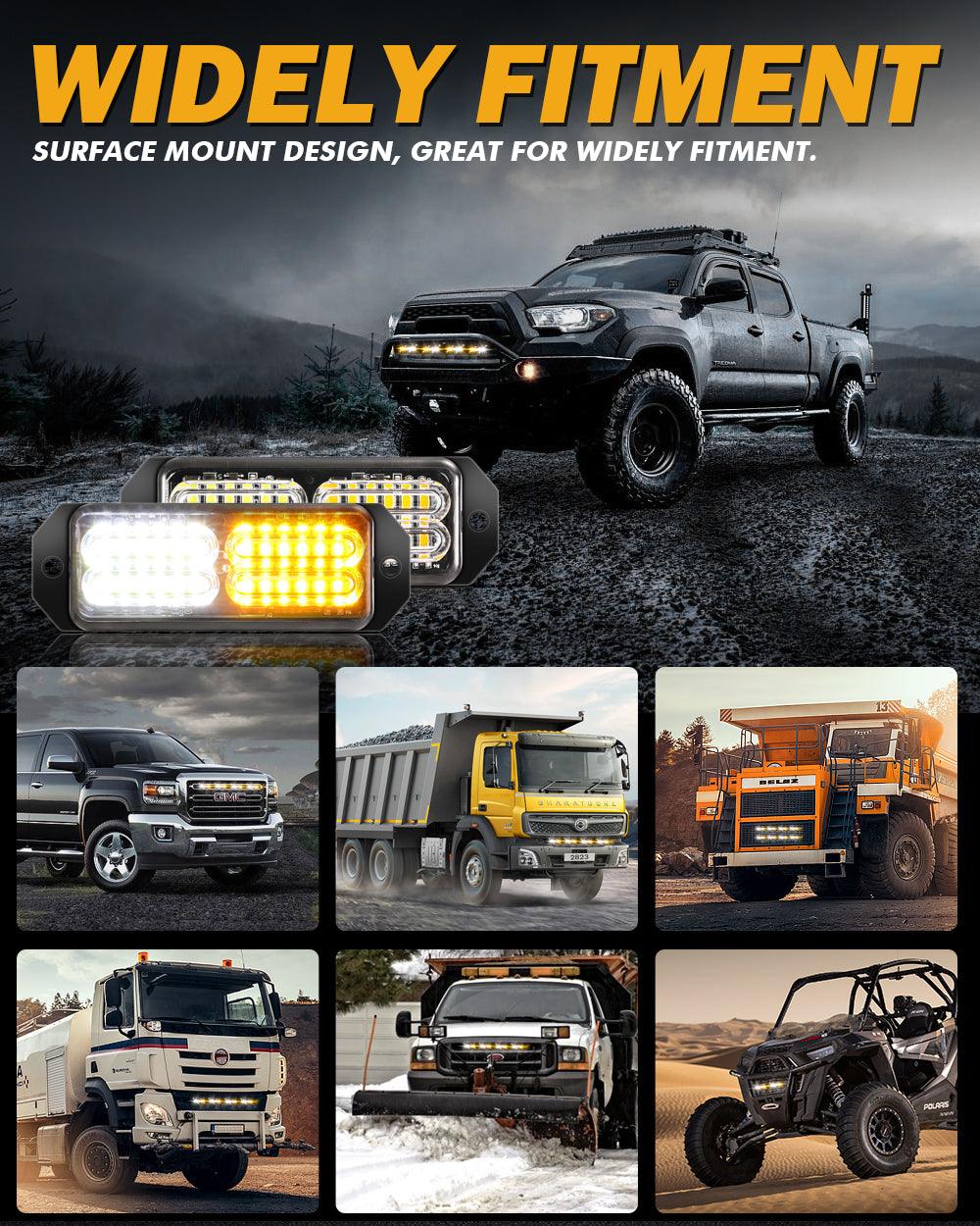 (4 قطع/مجموعة) 24 مصباح LED للطوارئ مثبت على السطح لمصابيح ستروب للشاحنات والمركبات والسيارات الرباعية والشاحنات الصغيرة 