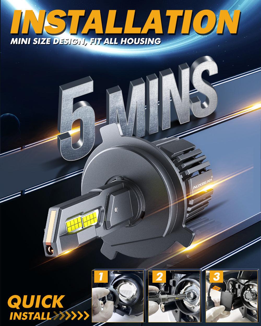 H4/HB2/9003 LED Headlight Bulbs 90W 20000LM F15 Series 20% Smaller Size 6500K Cool White | 2 Bulbs - Auxbeam  – éclairage LED auto