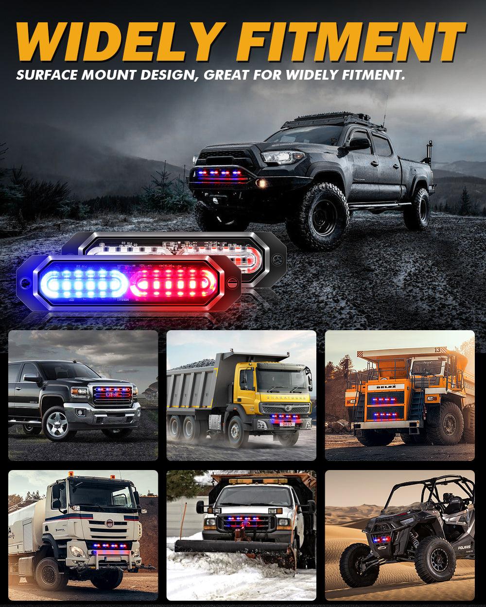 (4 قطع/مجموعة) 12 مصباح LED للطوارئ مثبت على السطح لمصابيح ستروب للشاحنات والمركبات والسيارات الرباعية والشاحنات الصغيرة 