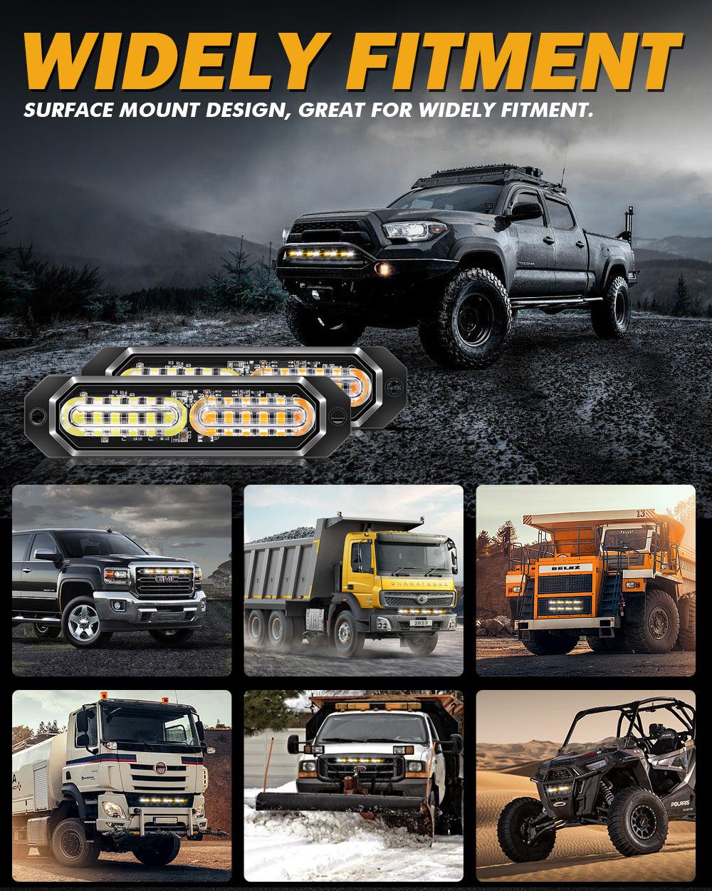 (4 قطع/مجموعة) 12 مصباح LED للطوارئ مثبت على السطح لمصابيح ستروب للشاحنات والمركبات والسيارات الرباعية والشاحنات الصغيرة 