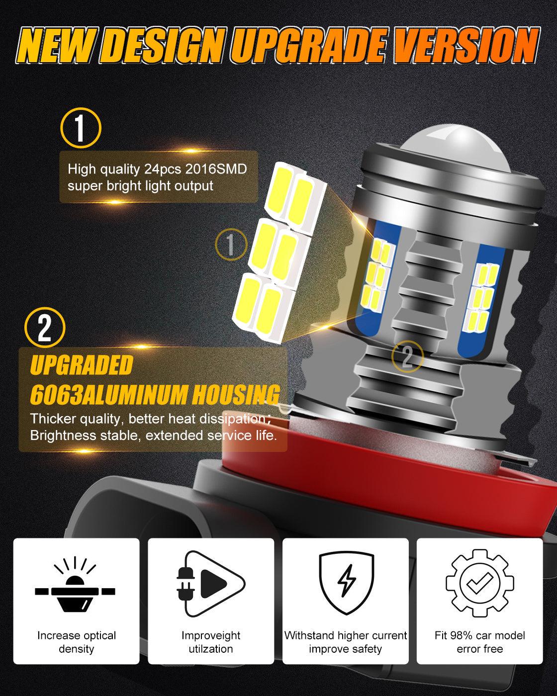 🔥(2pcs/set) H11/H8/H9/H16JP Y2 Series 3-Sides Cool White LED Fog Light/DRL