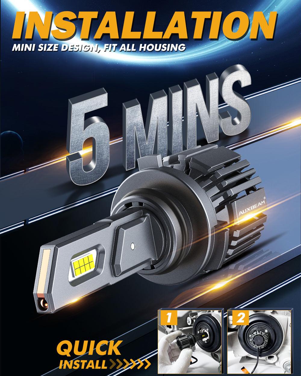 9006/HB4 LED Headlight Bulbs 90W 20000LM F15 Series 20% Smaller Size 6500K Cool White | 2 Bulbs - Auxbeam  – éclairage LED auto