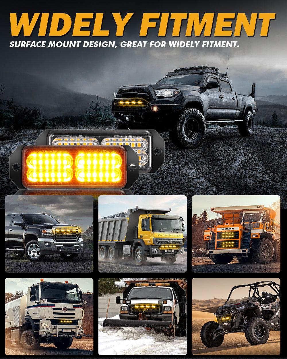 (4 قطع/مجموعة) 24 مصباح LED للطوارئ مثبت على السطح لمصابيح ستروب للشاحنات والمركبات والسيارات الرباعية والشاحنات الصغيرة 