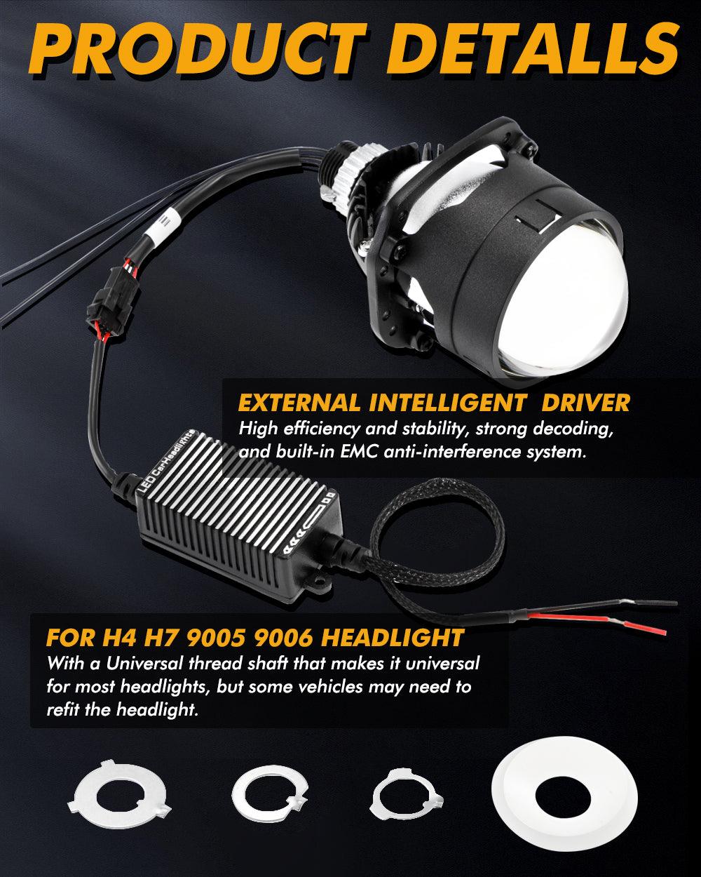 2.5 Inch 80W 6000K Bi-LED Projector Lens Headlight Non-Destructive Installation Projector Lens for Car | 2PCS/Set