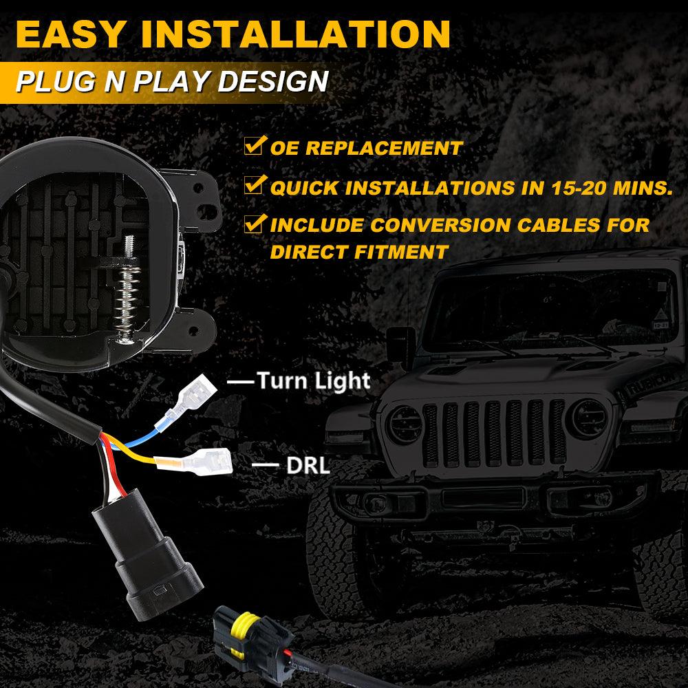 (2pcs/set) 4 Inch LED Fog Lights with DRL & Amber Turn Signal For Jeep Wrangler JK 2007-2017 Front Bumper Lamp