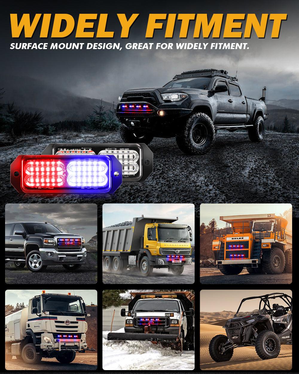 (4 قطع/مجموعة) 24 مصباح LED للطوارئ مثبت على السطح لمصابيح ستروب للشاحنات والمركبات والسيارات الرباعية والشاحنات الصغيرة 
