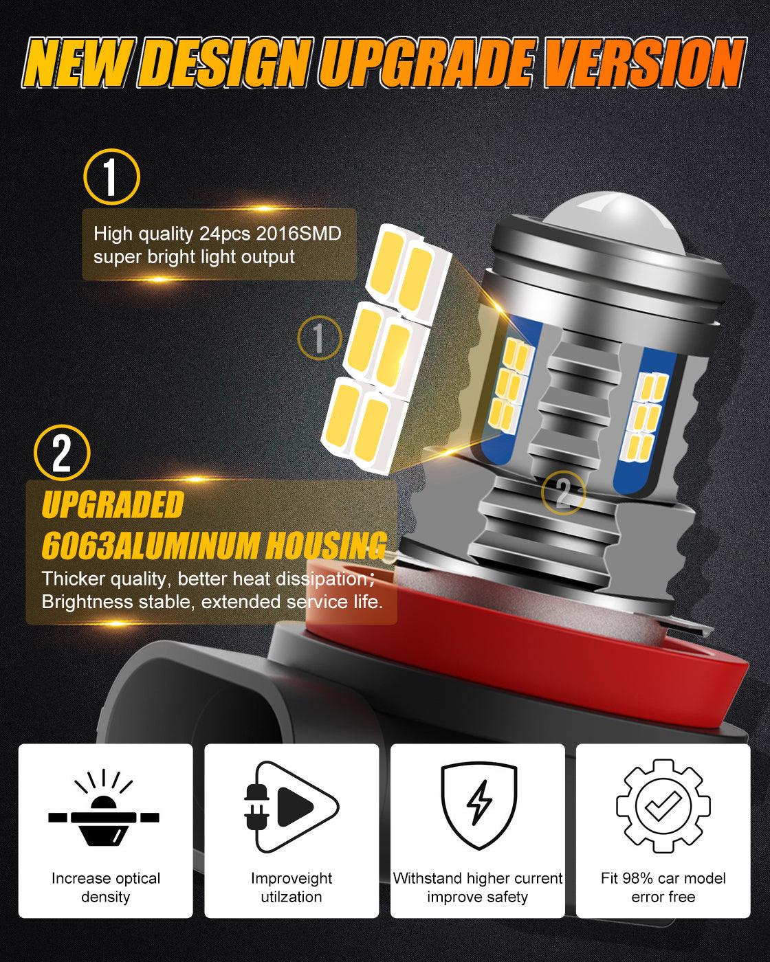 🔥(2pcs/set) H11/H8/H9/H16JP  Y2 Series 3-Sides Golden Yellow LED Fog Light/DRL