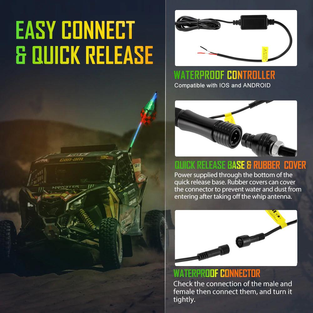 3FT RGB LED Whip Light Rotating Color Changing Flag Pole with Remote Control