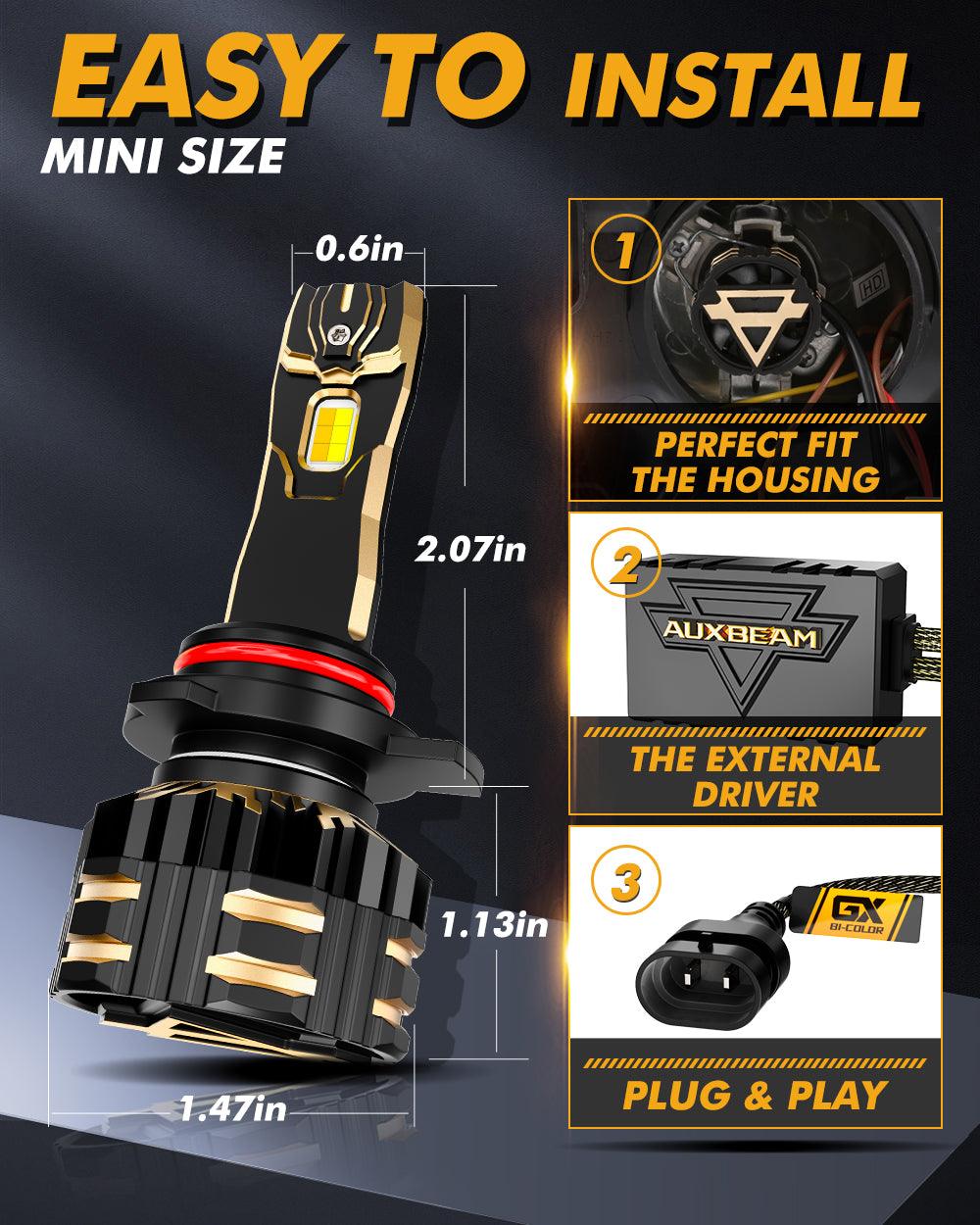 9012/HIR2 LED Headlight Bulbs 110W 25000LM GX Bi-Color Series High Power & Brightness Dual Color Switchback | 2 Bulbs - Auxbeam  – éclairage LED auto