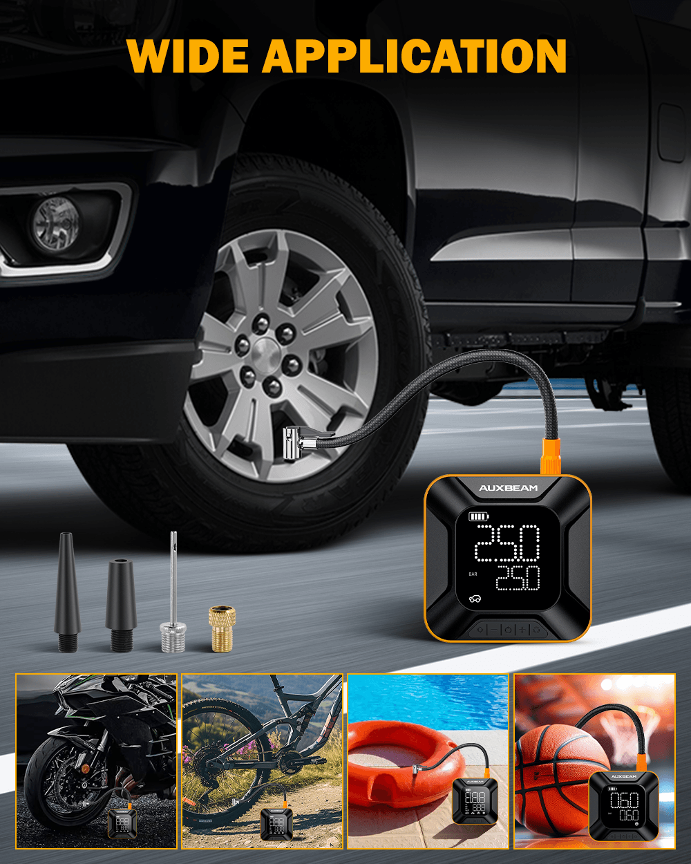 🆕Model-H6 28mm Cylinder Portable Car Tire Inflator Air Compressor Pump for Pickup Truck Car Motorcycle Bike Ball 