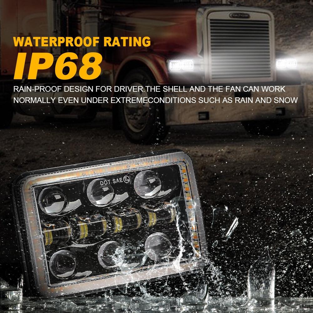 (2PCS/SET) 4x6 inch Sealed Beam LED Headlight with Hi/Low Beam DRL Turn Signal Light