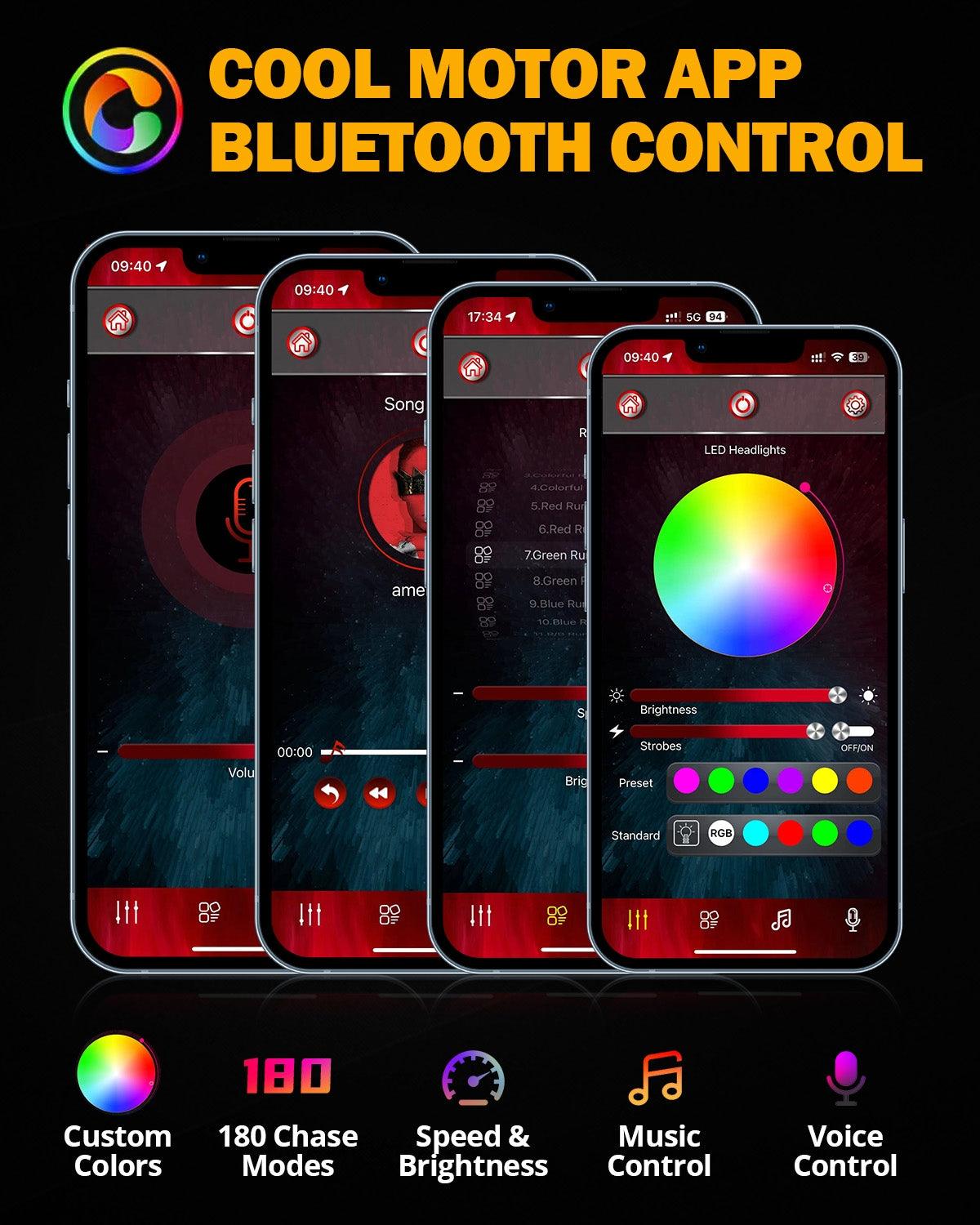 مصابيح ضباب LED مُحسّنة مقاس 4 بوصات مع حلقة هالة RGB وضوء إشارة انعطاف، وتحكم بلوتوث لسيارة جيب رانجلر JK/JL 2018-2024 