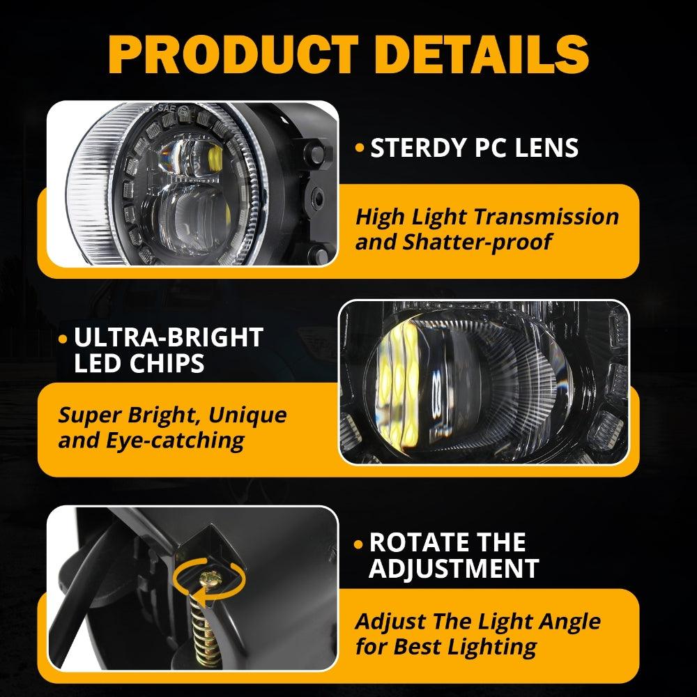 LED Fog Lights with Halo DRL Universal Fit for Toyota Camry Corolla RAV4 Yaris Prius Highlander Venza Avalon Matrix Solara, Led Fog Lamps for Lexus GS IS LX RX ES CT