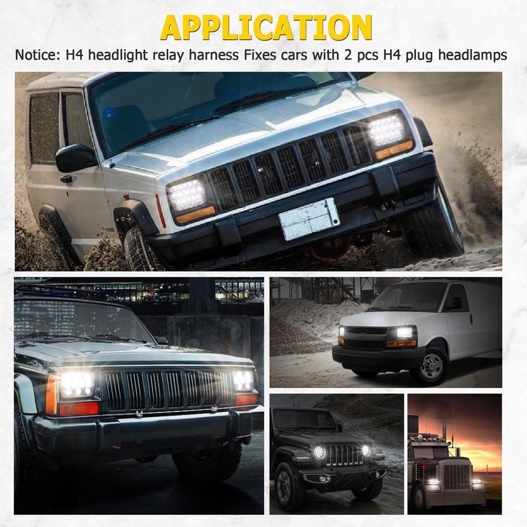 Remplacement de Phare LED 7 Pouces avec Anneau Halo et H4 Intensificateur de Luminosité pour Jeep Wrangler JK TJ LJ