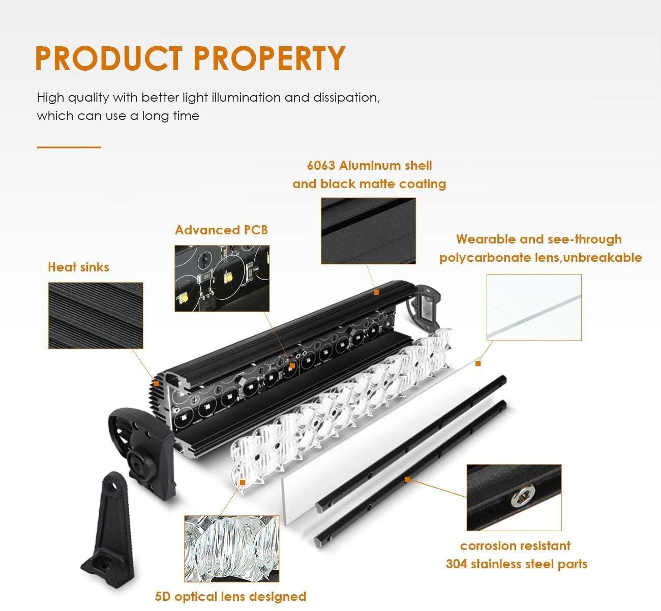 5D Series 22 Inch/32 Inch/42 Inch/50 Inch/52 Inch Combo Beam Straight/Curved Double Row LED Light Bar
