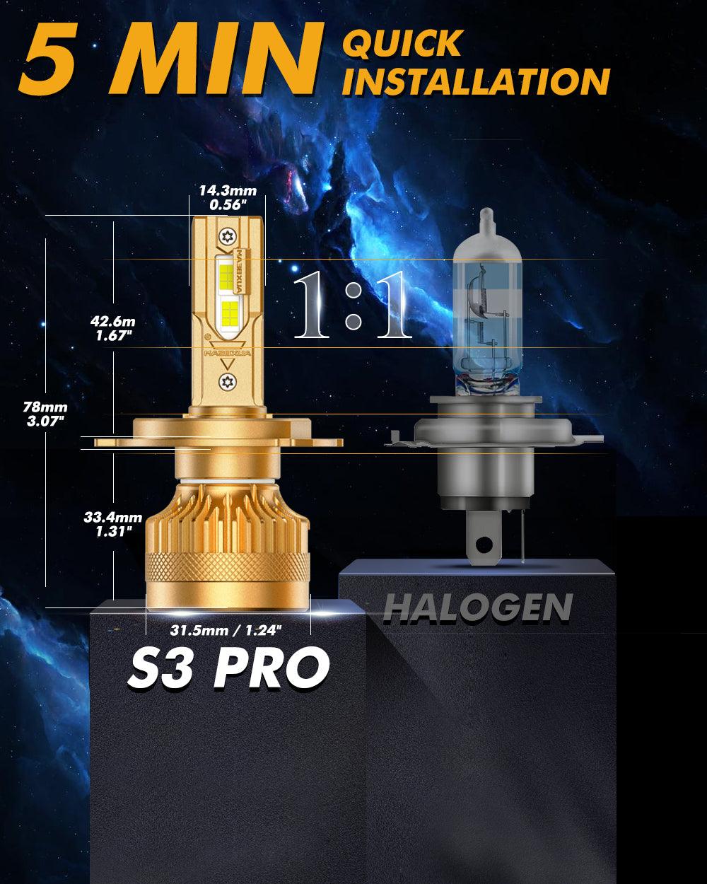 🆕H4/9003 LED Headlight Bulbs S3 Pro Series Dual Decoder CAN-BUS Error Free 12V 120W 24000LM 6500K Cool White | 2 Bulbs - Auxbeam  – éclairage LED auto