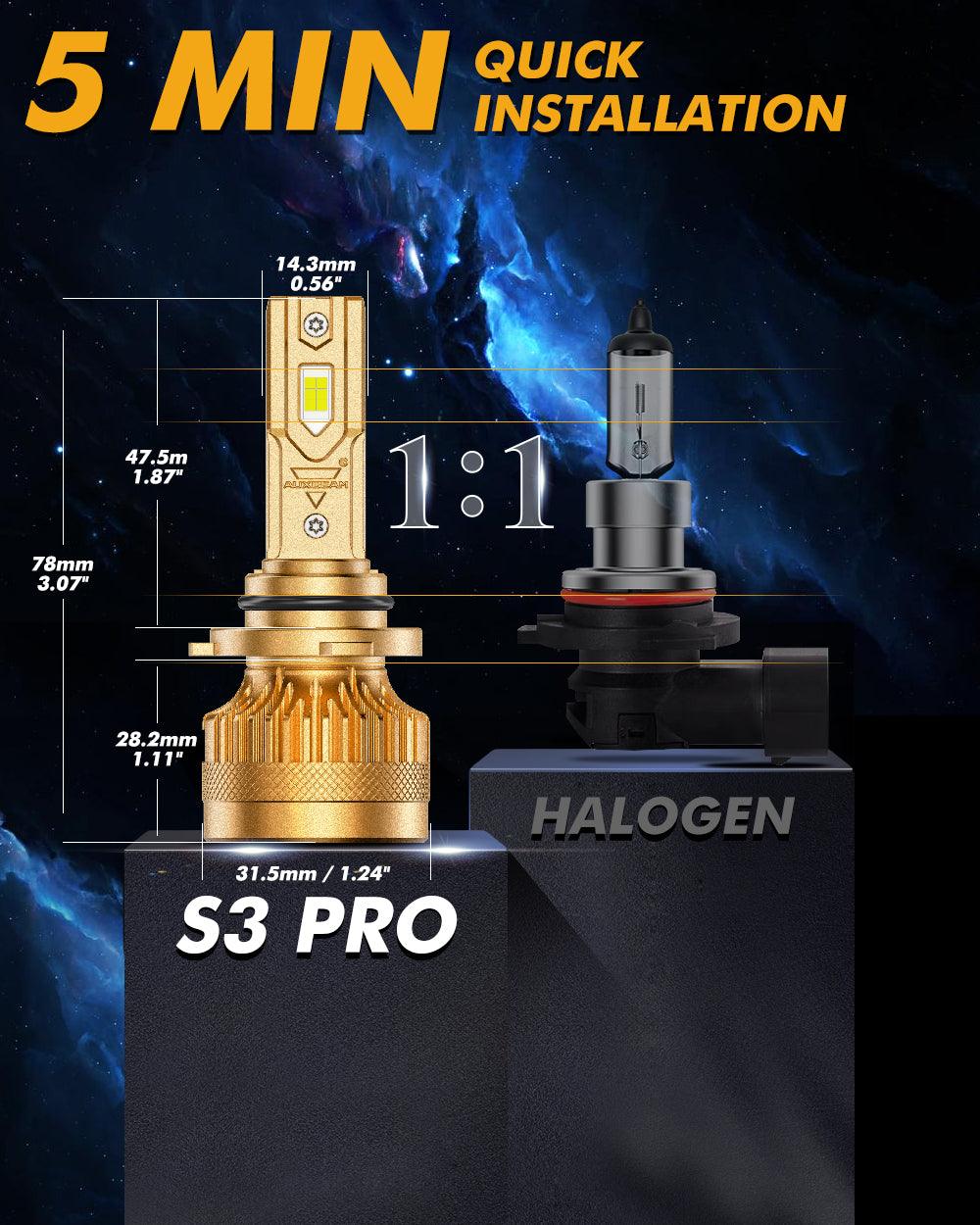 🆕9006/HB4 LED Headlight Bulbs S3 Pro Series Dual Decoder CAN-BUS Error Free 12V 120W 24000LM 6500K Cool White | 2 Bulbs - Auxbeam  – éclairage LED auto