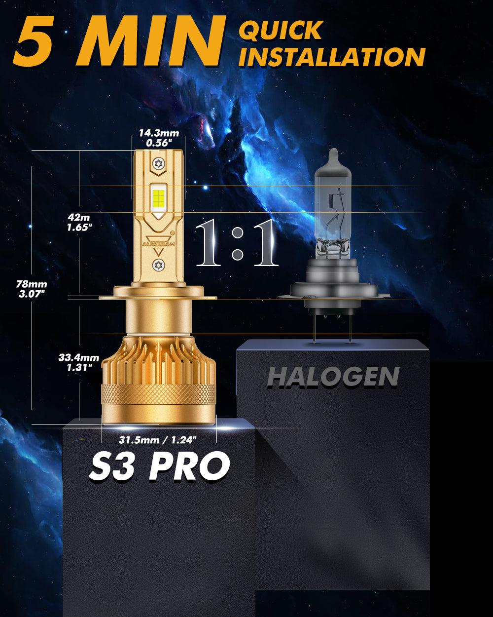 🆕H7 LED Headlight Bulbs S3 Pro Series Dual Decoder CAN-BUS Error Free 12V 120W 24000LM 6500K Cool White | 2 Bulbs - Auxbeam  – éclairage LED auto