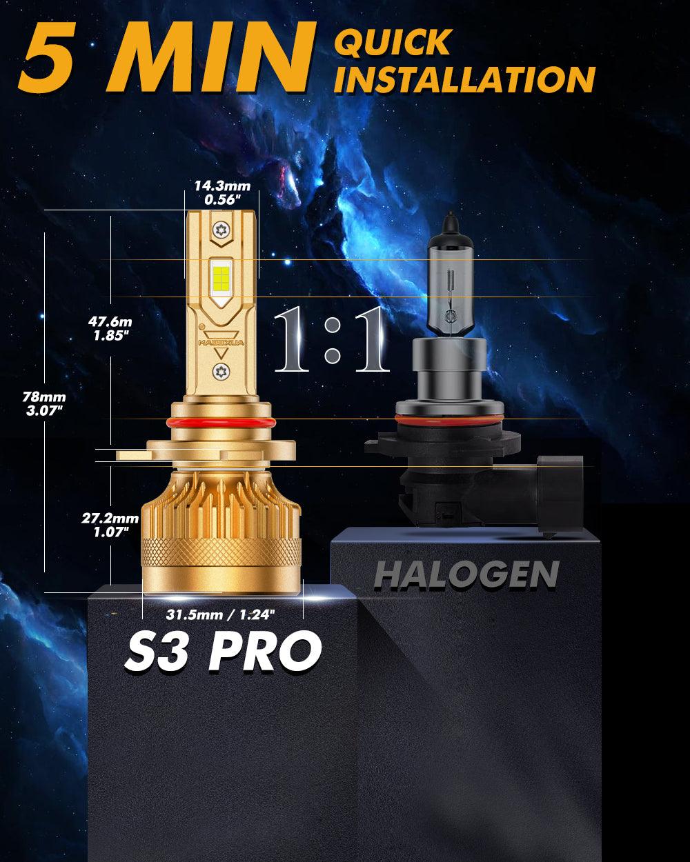 🆕9012/HIR2 LED Headlight Bulbs S3 Pro Series Dual Decoder CAN-BUS Error Free 12V 120W 24000LM 6500K Cool White | 2 Bulbs - Auxbeam  – éclairage LED auto