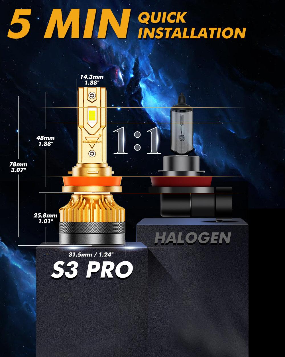 🆕H11+H11 LED Headlight Bulbs S3 Pro Series High Power 24V 120W 24000LM 6500K Cool White | 4 Bulbs - Auxbeam  – éclairage LED auto