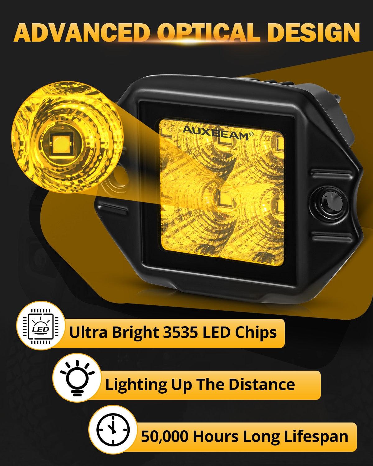 3.5Inch 40W Flush Mount LED Pod Amber Flood Offroad Light - Auxbeam  – éclairage LED auto