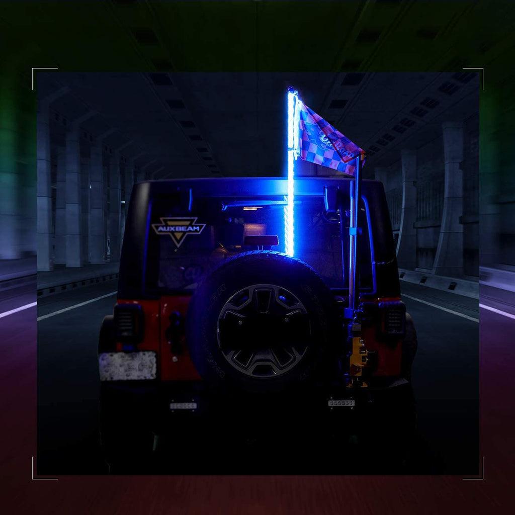 4FT RGB LED Whip Lights & RGB LED Rock Lights Set with Bluetooth Controlled