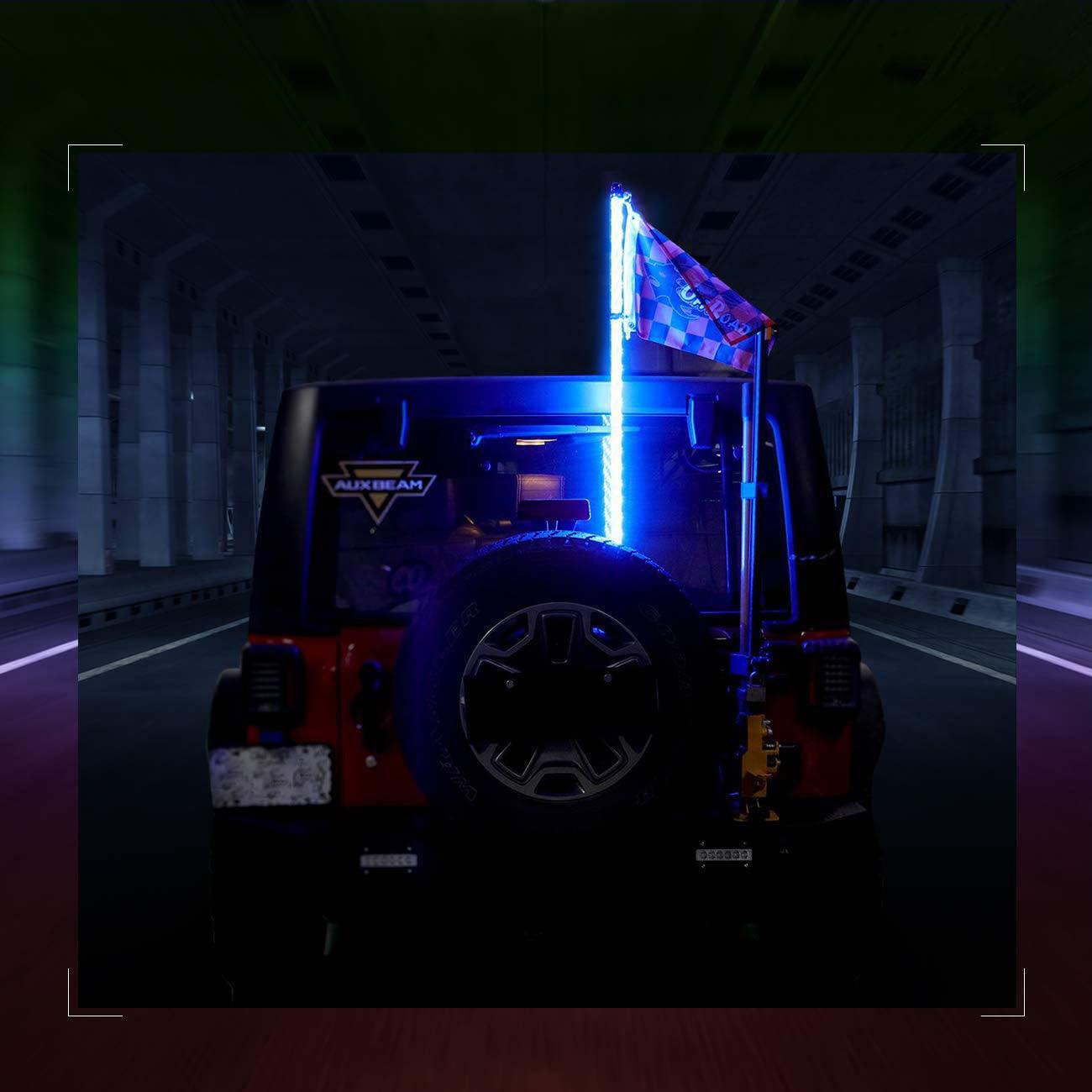 ضوء سوط LED RGB بطول 3 أقدام/4 أقدام مع تحكم عبر البلوتوث + حوامل تثبيت ضوء سوط للمركبات متعددة الاستخدامات (UTV) والمركبات رباعية الدفع (ATV) والمركبات على الطرق الوعرة